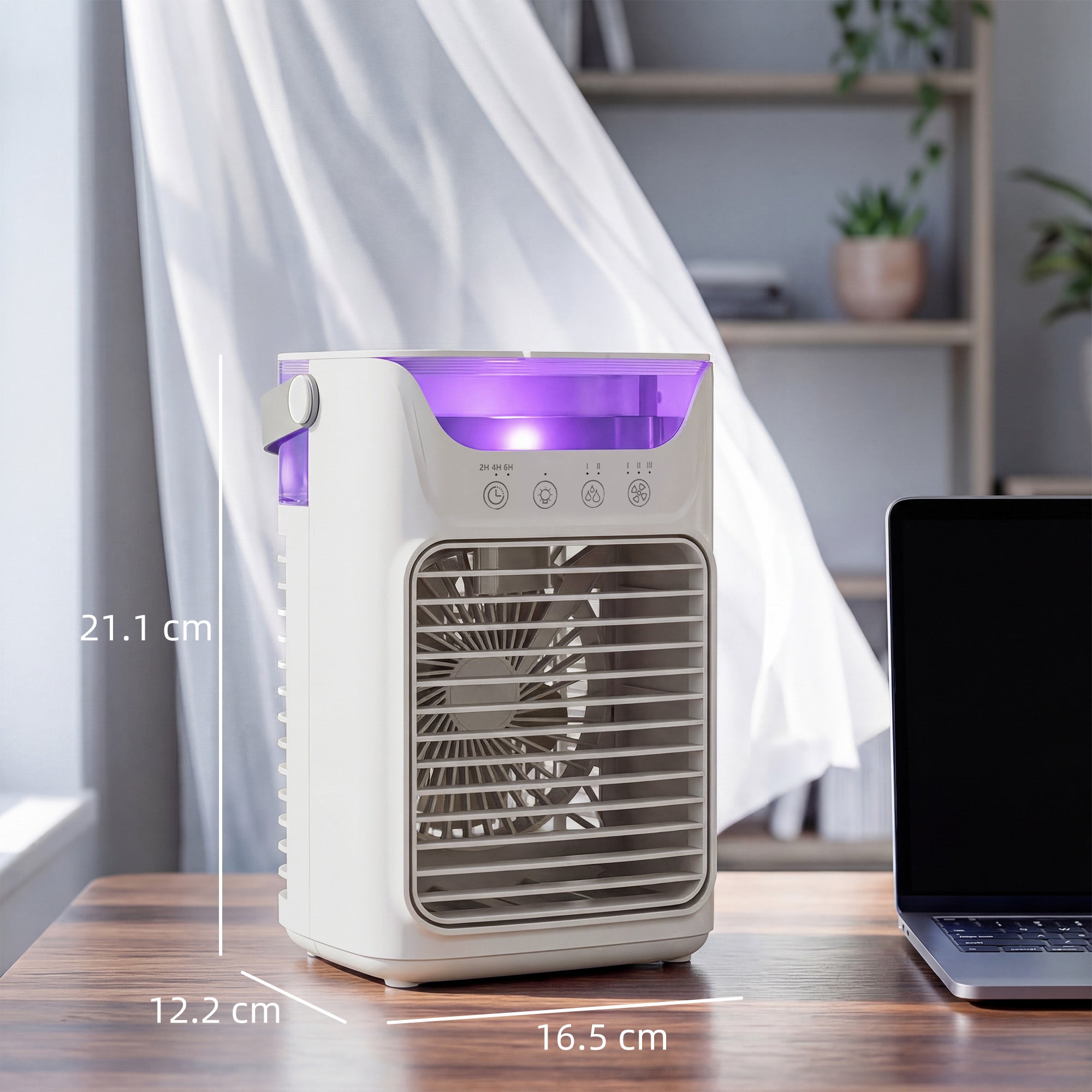 HOMCOM Air Cooler with Adjustable Head, Portable Air Conditioner with 3 Wind Speed, 2 Cool Mist, RGB Light, Grey 