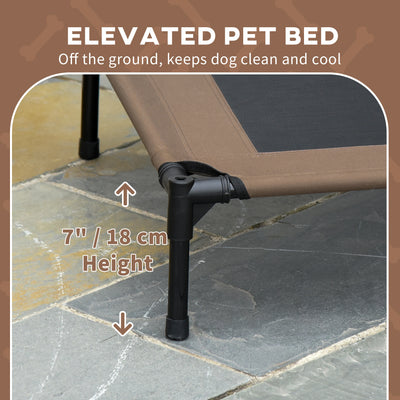 PawHut Raised Dog Bed Waterproof Elevated Pet Cot with Breathable Mesh UV Protection Canopy Coffee, for Medium Dogs, 76 x 61 x 73cm 