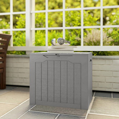 Outsunny 93L Plastic Garden Storage Box, Outdoor Storage Box with Handles, Waterproof Outdoor Storage Container, Khaki 