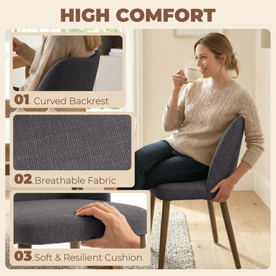 HOMCOM Dining Chairs Set of 2, Linen Upholstered Kitchen Chairs with Padded Seat, Curved Backrest, Rubberwood Legs, Dark Grey 