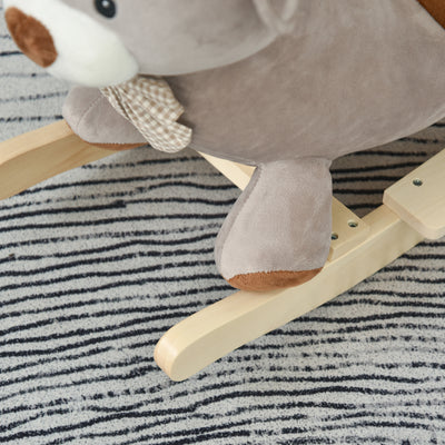 HOMCOM Kids Children Rocking Horse Plush Ride On Bear Seat w/ Sound Wood Base Seat Safety Belt Toddler Baby Toy for 18-36 Months Grey 