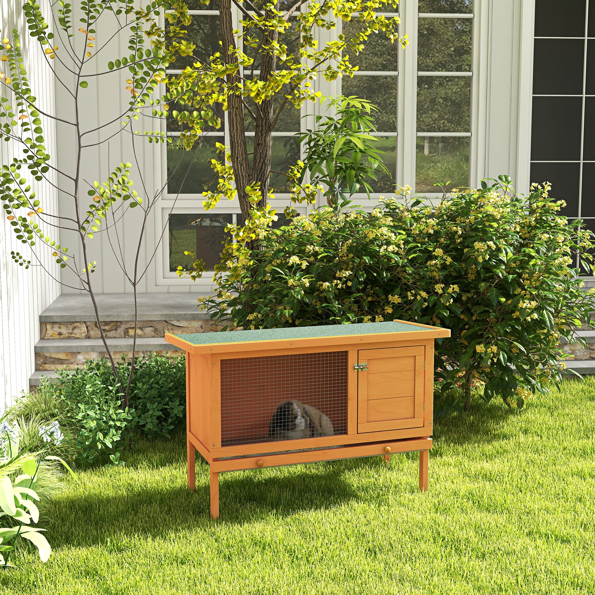 PawHut Rabbit Hutch Outdoor Guinea Pig Hutch Bunny Cage Shelter Outdoor, 90 x 45 x 65cm 