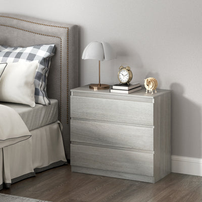 HOMCOM Chest of Three Drawers - Grey Wood Effect 