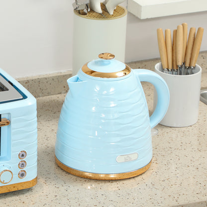 HOMCOM 3000W 1.7L Kettle & 4 Slice Toaster, Kettle and Toaster Set with 7 Browning Controls and Crumb Tray, Light Blue