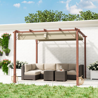 Outsunny 3 x 3 m Retractable Roof Pergola - Natural Wood Finish 