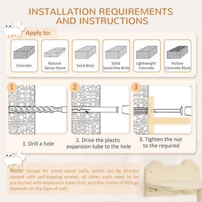 PawHut 4PCs Wall-Mounted Cat Shelves w/ Scratching Post, Hammock, Nest - Beige