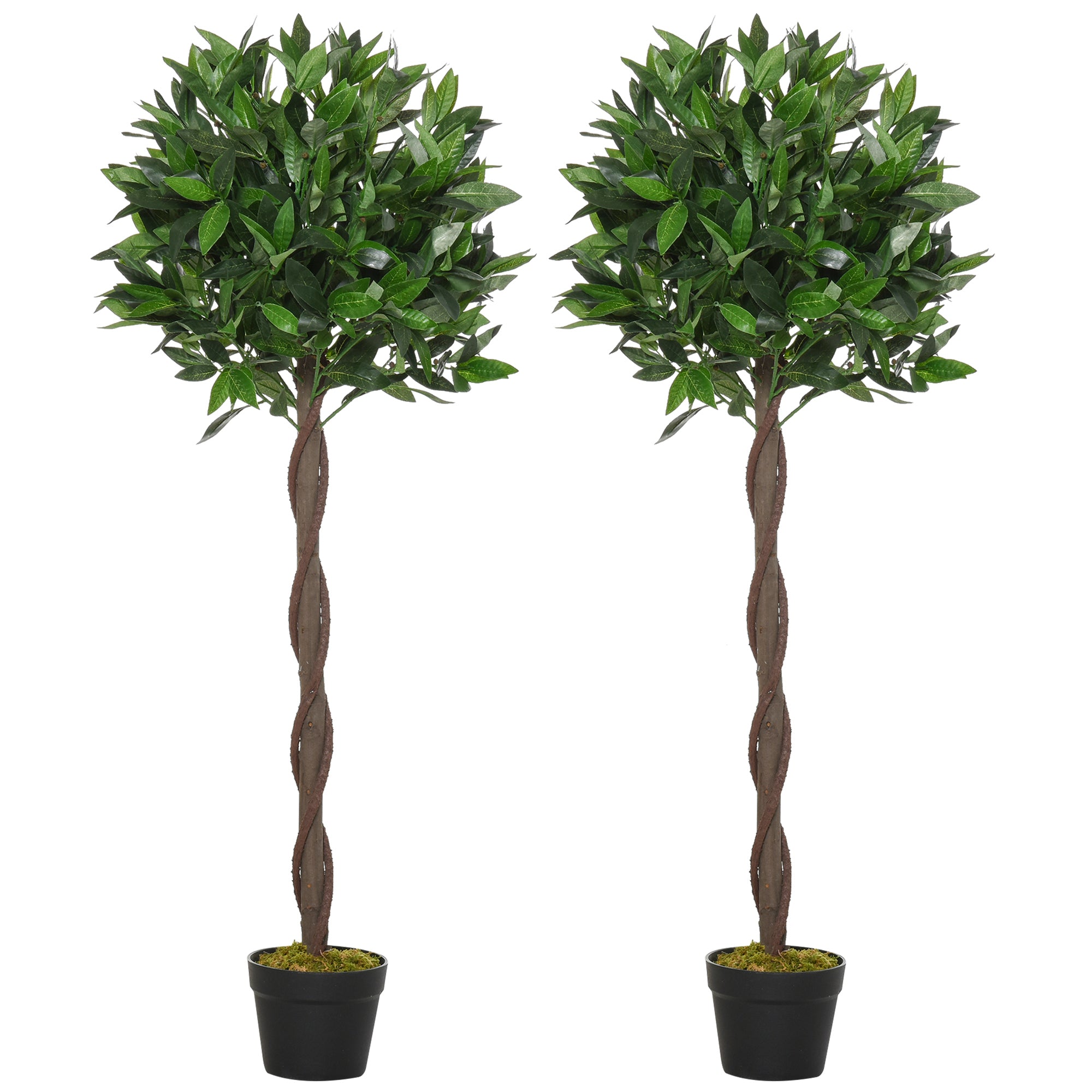 Outsunny Set Of 2 120cm/4FT Artificial Bay Laurel Topiary Trees w/ Pot Fake Indoor Outdoor Greenery Plant Home Office Garden Decor Green 