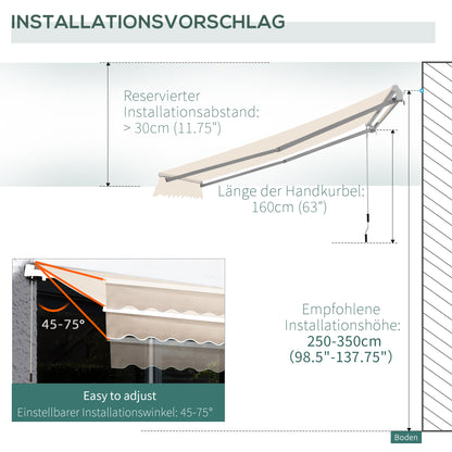Outsunny Manual Retractable Awning, 3x2.5 m-Ivory White