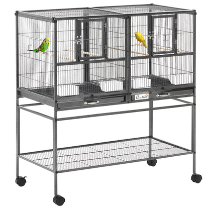 PawHut Large Bird Cage Parrot Cage with Divider, Slide Tray for Finch Canaries Parakeets Cockatiels, 95 x 45.5 x 102 cm 
