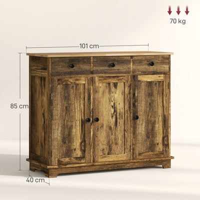 HOMCOM Sideboard with Rubberwood Top and Adjustable Shelves for Dining Room, Kitchen - Rustic Brown 