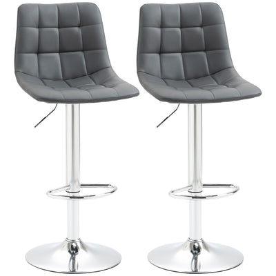 HOMCOM Adjustable Bar Stools Set of 2, Swivel PU Leather Upholstered Barstools with Tufted Seat and Back, Breakfast Bar Chairs for Kitchen Counter, Grey 
