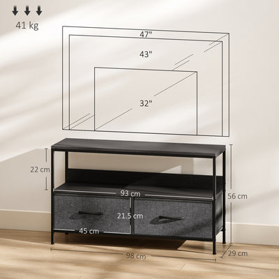 HOMCOM TV Stand Cabinet with 2 Foldable Drawers - Black 
