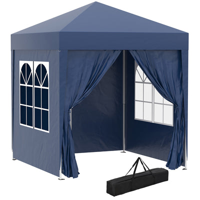 Outsunny 2 x 2 m Garden Pop Up Gazebo, Wedding Party Tent Marquee, Water Resistant Awning Canopy with Sidewalls, Windows, Carry Bag, Blue 