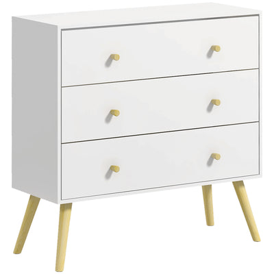 HOMCOM Chest of Drawers, 3-Drawer Storage Organiser Unit with Wood Legs for Bedroom, Living Room, White 