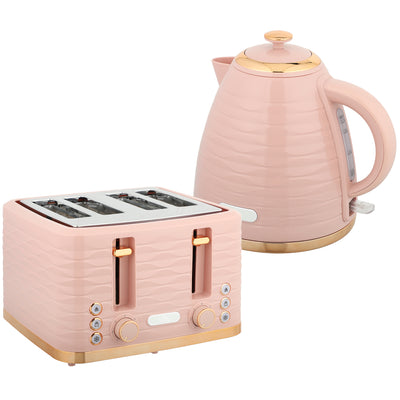 HOMCOM 3000W 1.7L Kettle & 4 Slice Toaster, Kettle and Toaster Set with 7 Browning Controls and Crumb Tray, Light Pink 