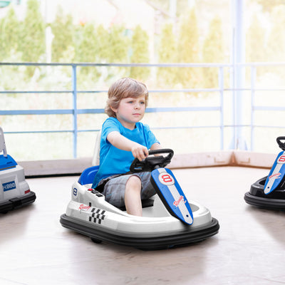 HOMCOM 6V Electric Kids Bumper Car, 6V Spin Waltz Car, with Music, Horn, Lights - White 