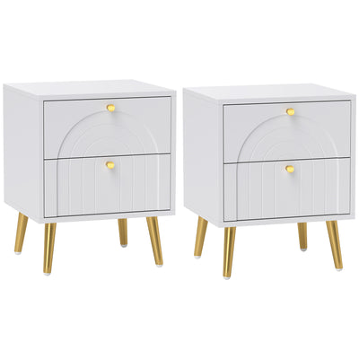 HOMCOM 2-Drawer Bedside Table Set of 2 - White 