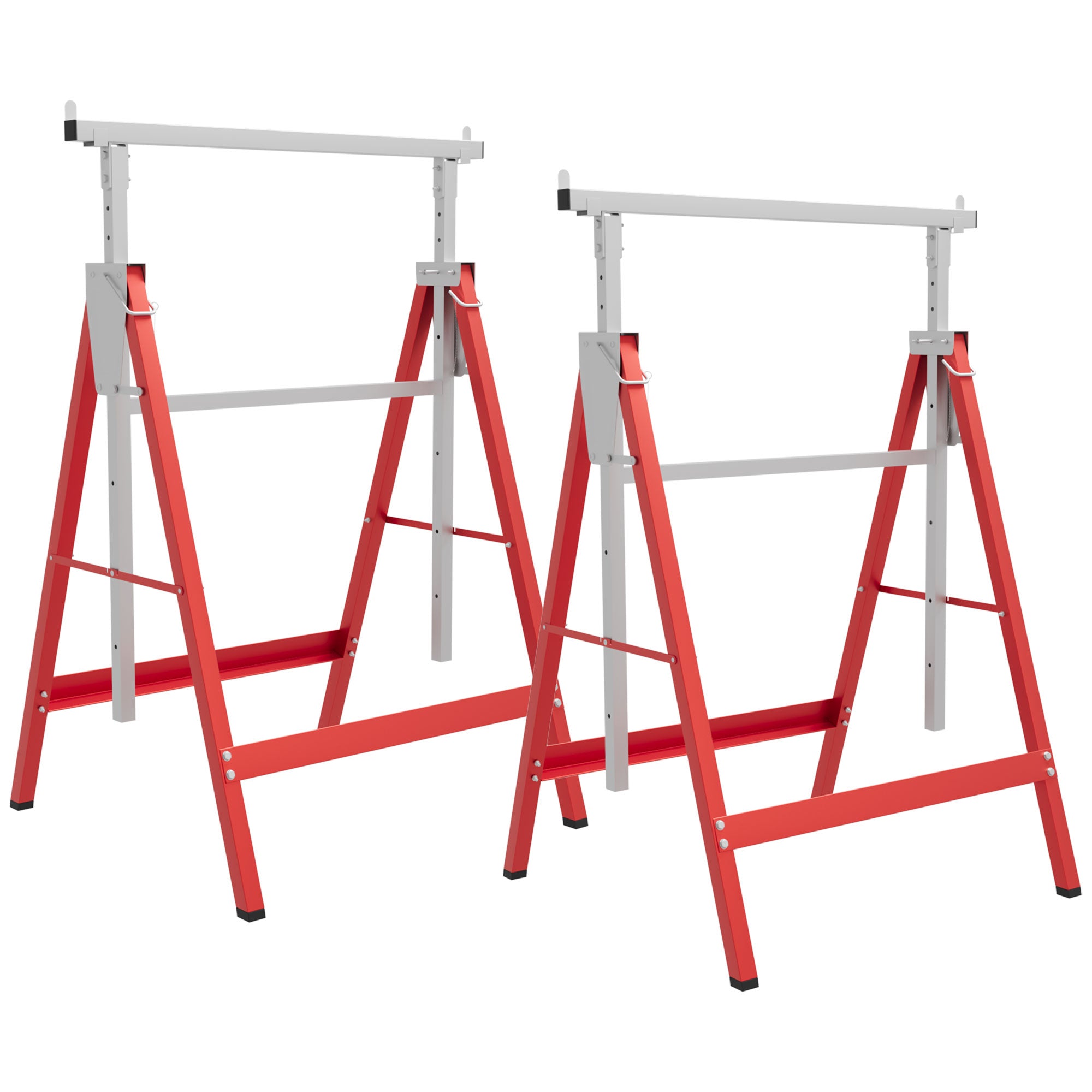 HOMCOM Set of 2 Adjustable Telescopic Builders Trestle, DIY Steel Work Bench Carpenter, Folding Saw Horse Tools Red 