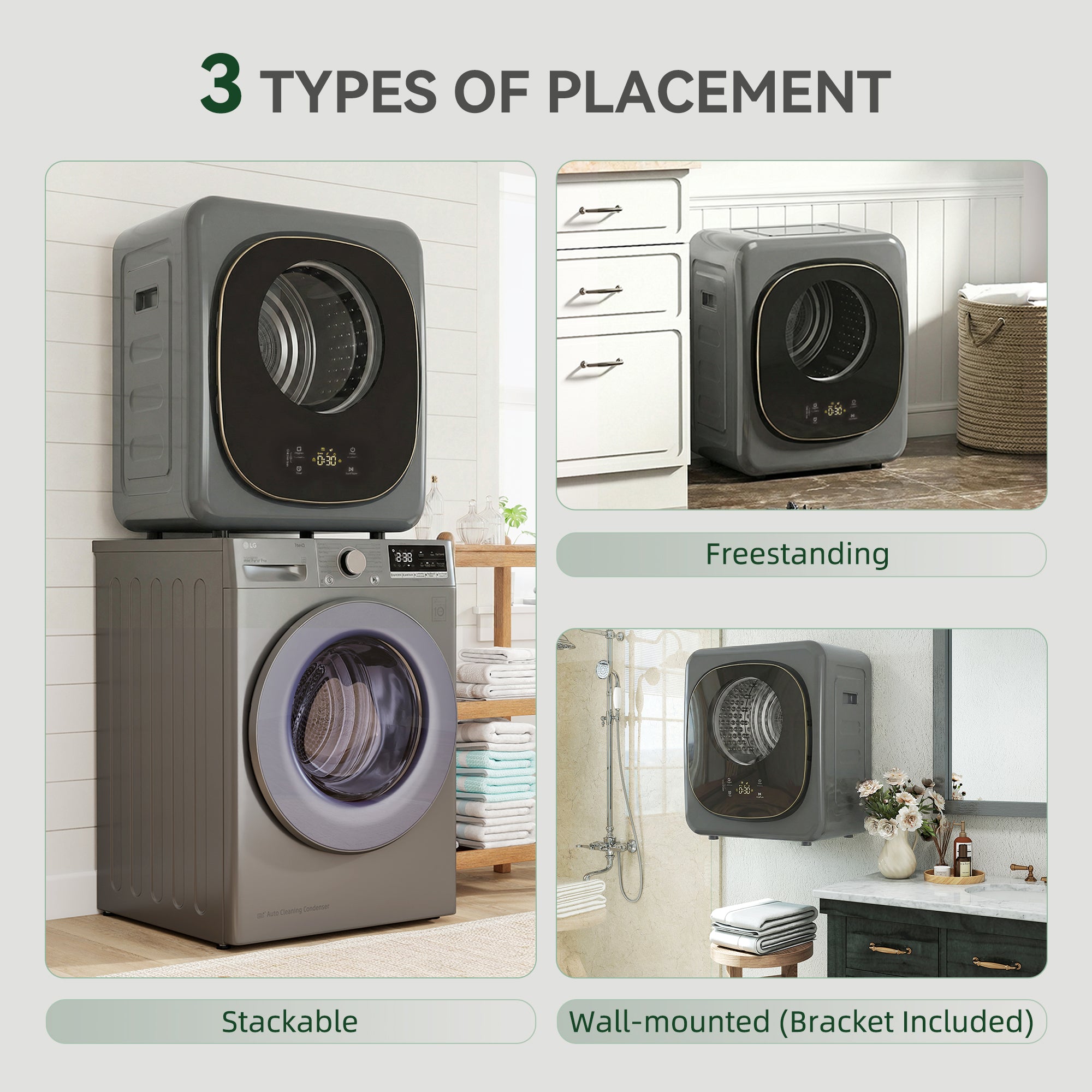 HOMCOM 4kg Vented Tumble Dryer with 5 Drying Mode, 800W Compact Freestanding Front Tumble Dryer Grey 