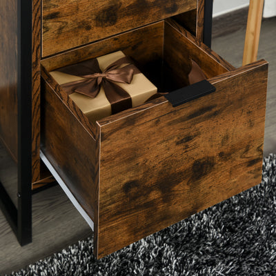 HOMCOM Bedroom Chest of Drawers, Industrial 3-Drawer Dresser, Storage Drawers Unit with Metal Frame for Living Room, Rustic Brown 