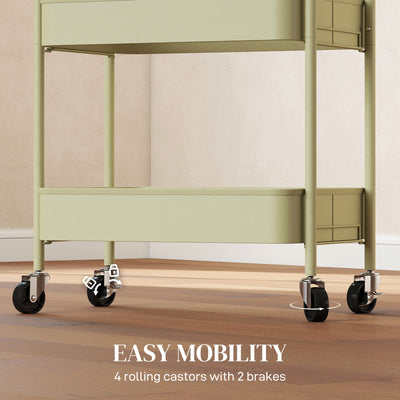 HOMCOM Three-Tier Steel Storage Trolley - Green 
