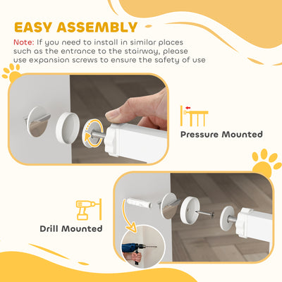 PawHut Adjustable Pet Gate with Cat Door, Pressure Fit Barrier for Doorway and Hallway, 75-85 cm, White