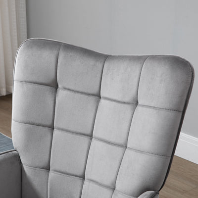 HOMCOM Modern Accent Chair Velvet-Touch Tufted Wingback Armchair Upholstered Leisure Lounge Sofa Club Chair with Wood Legs, Set of 2, Grey 