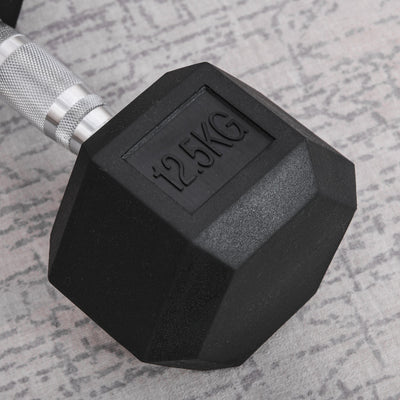 HOMCOM 12.5KG Single Rubber Hex Dumbbell Portable Hand Weights Dumbbell Home Gym 