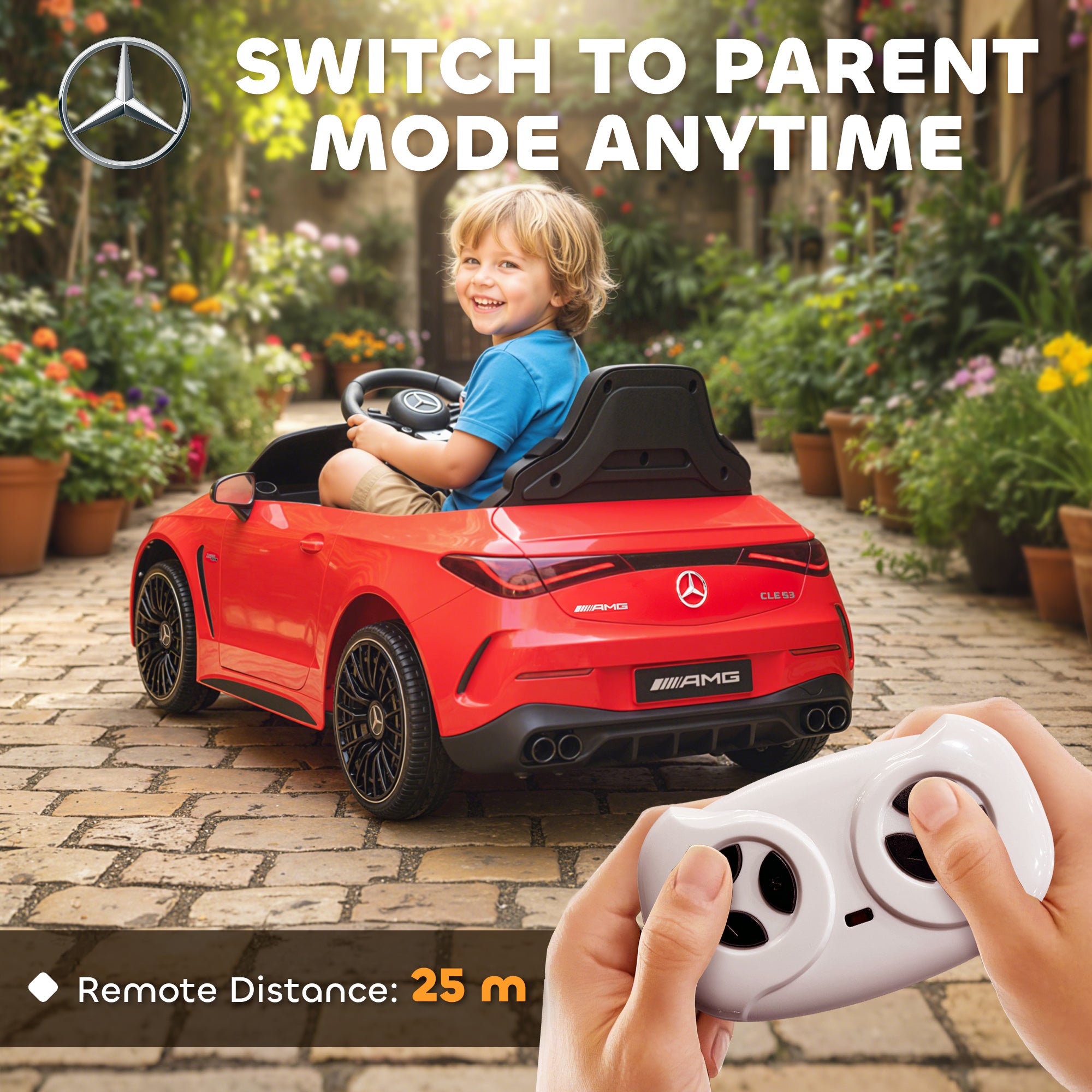 AIYAPLAY Licensed Mercedes AMG Kids Electric Car, 12V Ride On Car with Dual Motors, Remote Control for 3-6 Years, Red 