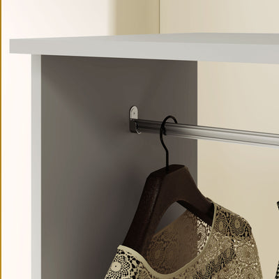 HOMCOM Open Wardrobe on Wheels with Clothes Rail, Bedroom Clothes Storage with Hanging Rod, 3 Storage Shelves, Mobile Garment Rack for Cloakroom, Hallway, Grey 