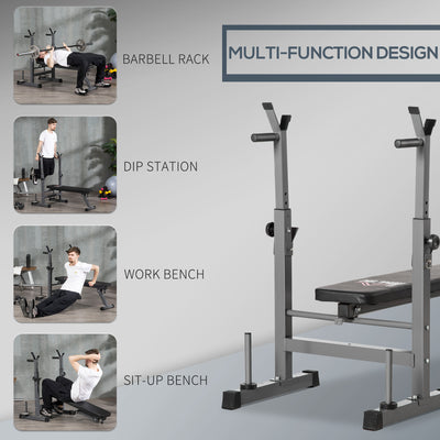 HOMCOM Adjustable Weight Bench, Foldable Bench Press with Barbell Rack and Dip Station for Home Gym, Strength Training Multiuse Workout Bench, Grey 