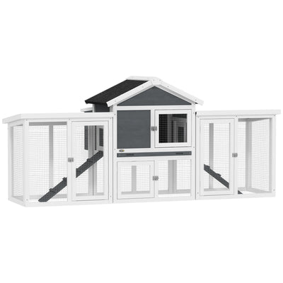 PawHut Large Chicken Coop, Wooden Garden Hen House, Poultry Coops Cages with Run, Nesting Box, Grey 