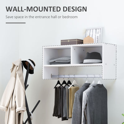 HOMCOM Wall Mounted Coat Hanger Hooks Rack Stand Hallway Coat Rack Rail & Storage Shelf Hanging Coat Organizer (White) 