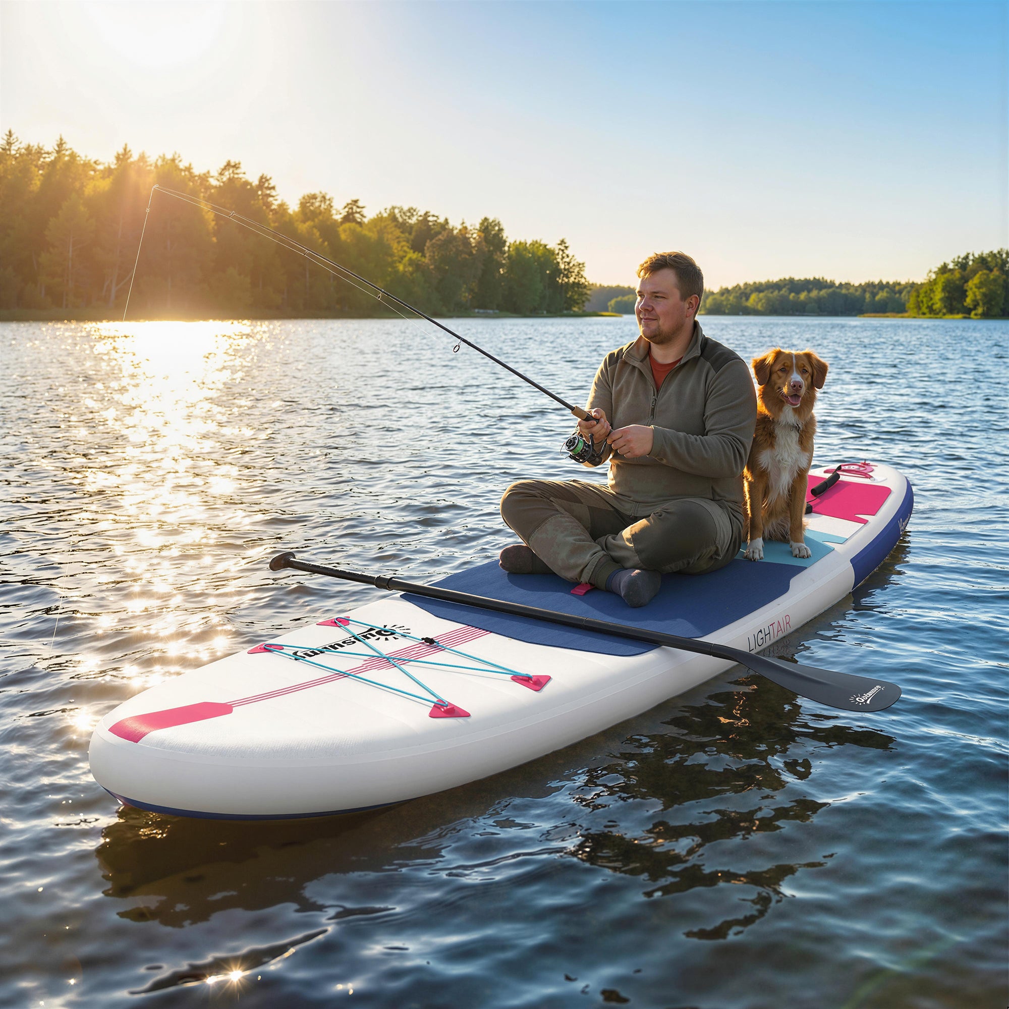 Outsunny Inflatable Stand Up Paddle Board, 305x89x15cm Extra-Wide SUP with Non-Slip EVA Deck, Adj Aluminum Paddle 