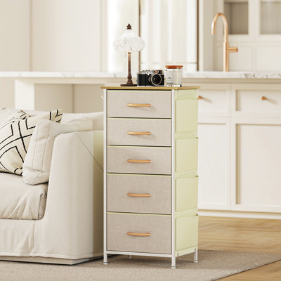 HOMCOM Chest of Five Fabric Drawers - Beige 