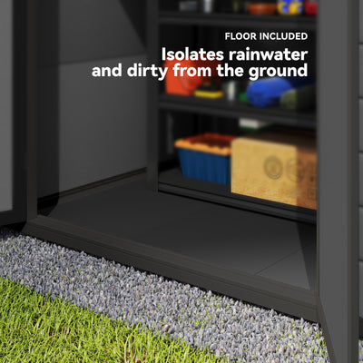 Outsunny 6'x4.5' Garden Storage Shed, Lockable Garden Shed with Double Doors, Window, Vent and Plastic Roof, Dark Grey 
