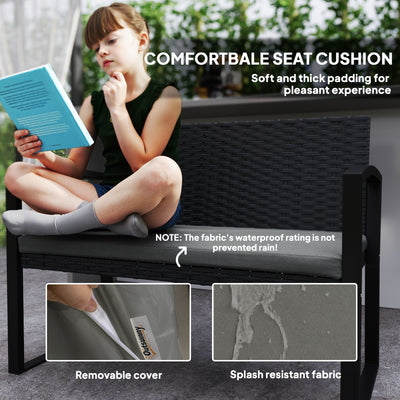 Outsunny Two-Seater Rattan Garden Bench - Grey/Black 
