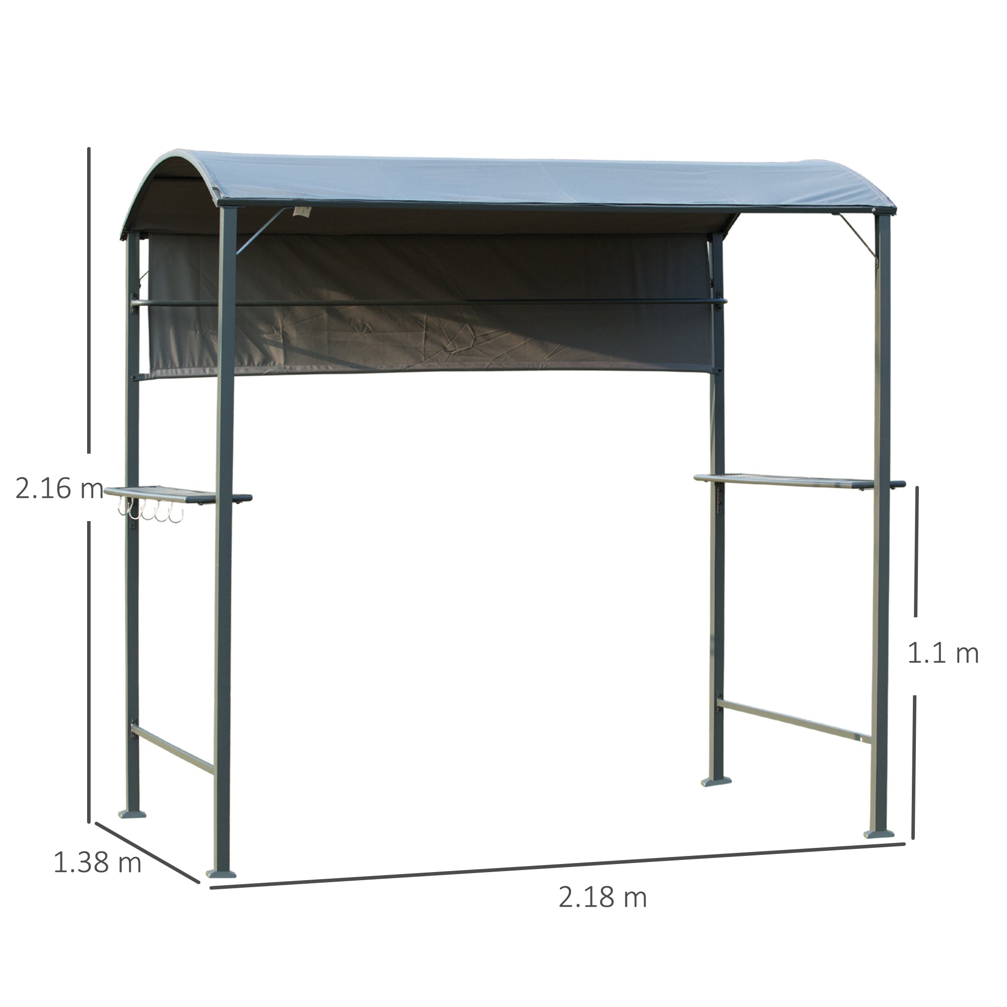 Outsunny 2.2 x 1.4m BBQ Shelter, Outdoor Grill Gazebo Canopy with Shelves, Hanging Hooks, and Metal Frame, for Garden Patio Backyard 