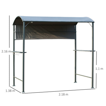 Outsunny 2.2 x 1.4m BBQ Shelter, Outdoor Grill Gazebo Canopy with Shelves, Hanging Hooks, and Metal Frame, for Garden Patio Backyard 