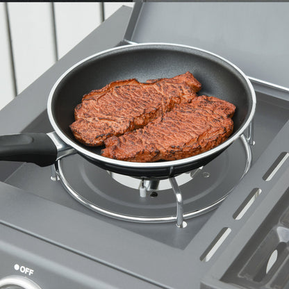 Outsunny 3+1 Burner Gas BBQ Grill, Outdoor Barbecue Trolley with Wheels, Warming Rack, Side Shelves, Cabinet, Thermometer for Garden, Party, Camping, 110L x 50W x 100Hcm, Grey 