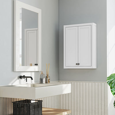 HOMCOM Bathroom Wall Cabinet with Adjustable Shelves - White 