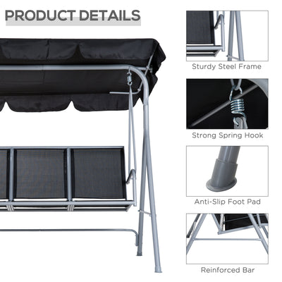 Outsunny Outdoor 3-Seater Swing Chair-Black 