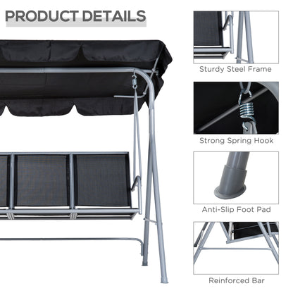 Outsunny Outdoor 3-Seater Swing Chair-Black 