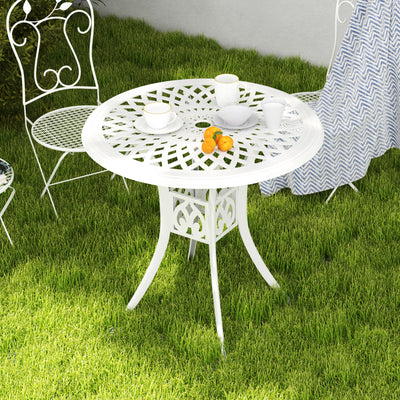 Outsunny 78 cm Round Garden Dining Table with Parasol Hole Antique Cast Aluminium Outdoor Table Only, White 