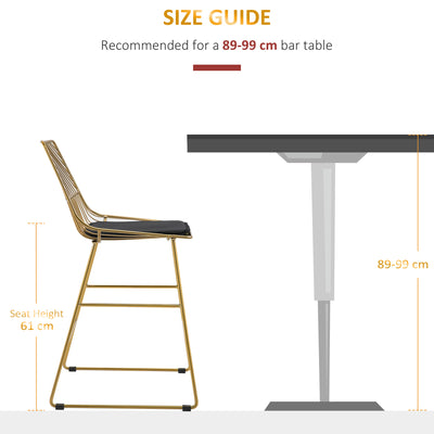 HOMCOM Set of 2 Bar stools Modern Counter Height Wire Metal Bar chairs for Kitchen, Bar Counter, Gold 