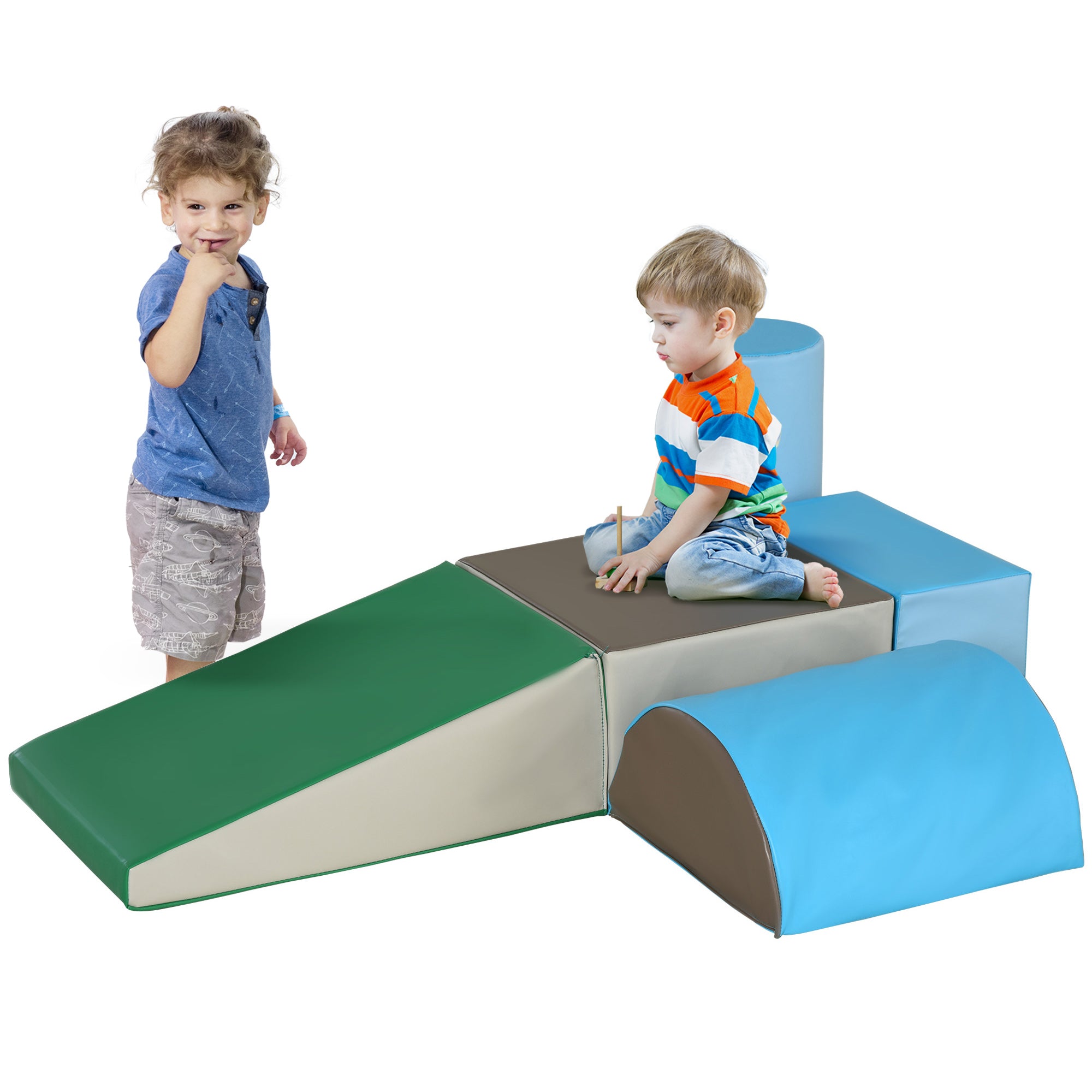 HOMCOM 5 Piece Climb and Crawl Activity Play Set Soft Foam Blocks for Baby Toddler Preschooler Indoor Play Equipment Learning Toys Blue 