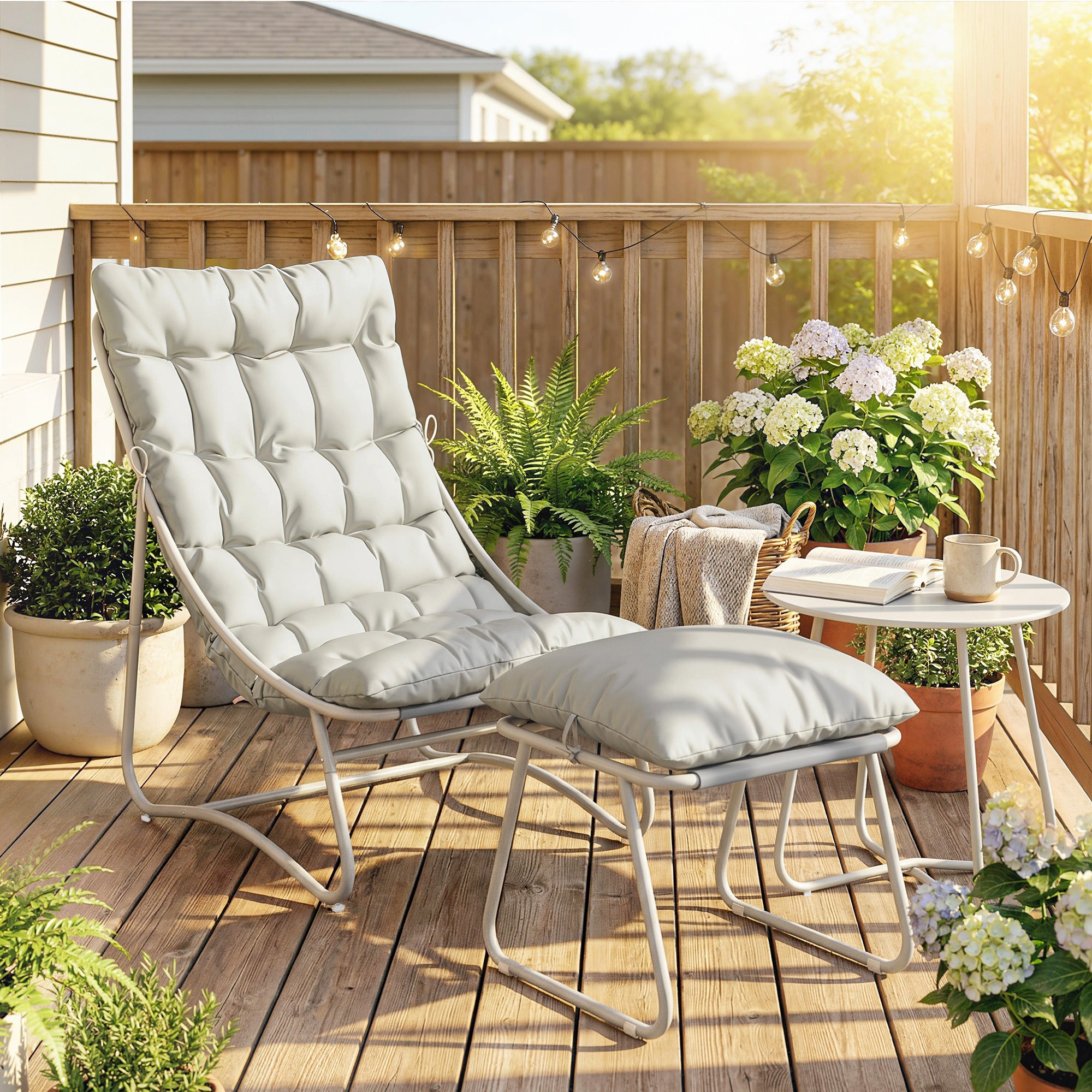 Outsunny Bistro Set for Garden, 3 Piece Outdoor Table and Chair with Footstool and Removable Cushions, Comfy Balcony Furniture 