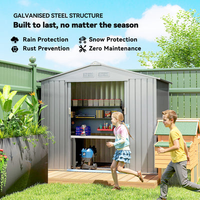 Outsunny 7 x 4ft Lockable Metal Garden Tool Storage Shed Storage - Light Grey 