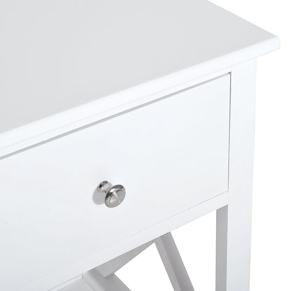 HOMCOM End Table, Sofa Side Table with Drawer X Bar Bottom Storage Shelf, Nightstand Bedside Table for Bedroom or Living Room White 