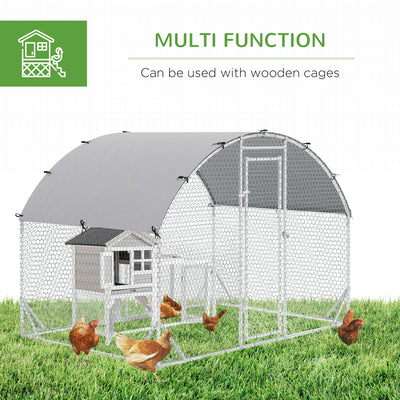 PawHut Walk In Chicken Run Galvanised Chicken Coop Hen Poultry House Cage Rabbit Hutch Pet Playpen Garden with Water-Resist Cover, 2.8 x 1.9 x 2m 